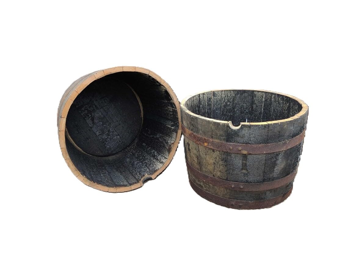 WineBoxesEtc Pack of 2 Oak Whisky Barrel Half Planter/Tub/Pot - 45cm Tall