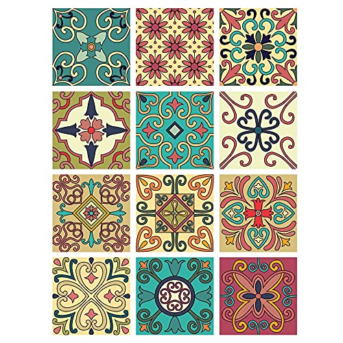 | Autocollant pour Carreaux | Planche de 12 Stickers Carrelage - Carreaux de Ciment - Modèle MEXICO - Dimensions d'un Carreau : 10 x 10 cm - Salle de Bains Crédence Meubles ...