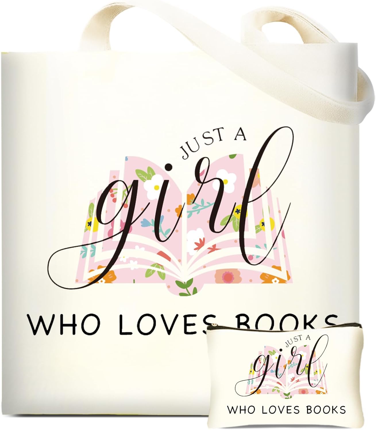 DHQH Canvas Book Tote Bag with Makeup Bag for Women, Book Lover Birthday Gifts, Aesthetic Book Tote Bag Reusable Bag for Librarian, Readers, Bookish Christmas Gifts DHQH Canvas Book Tote Bag with Makeup Bag for Women, Book Lover Birthday Gifts, Aesthetic Book Tote Bag Reusable Bag for Librarian, Readers, Bookish Christmas Gifts