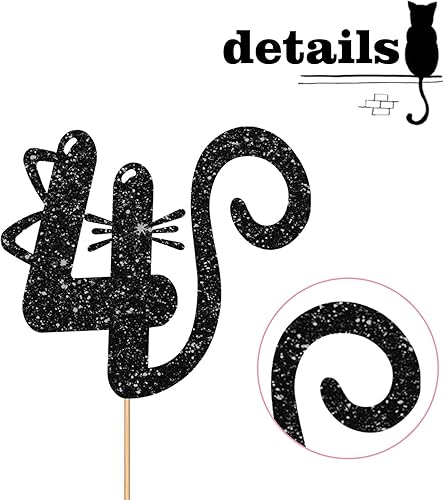 Miniatura 2 de Decoración para tartas de gato de cuatro años, decoración de pastel número 4 para bebé, suministros de fiesta de cumpleaños de gatito, decoración de