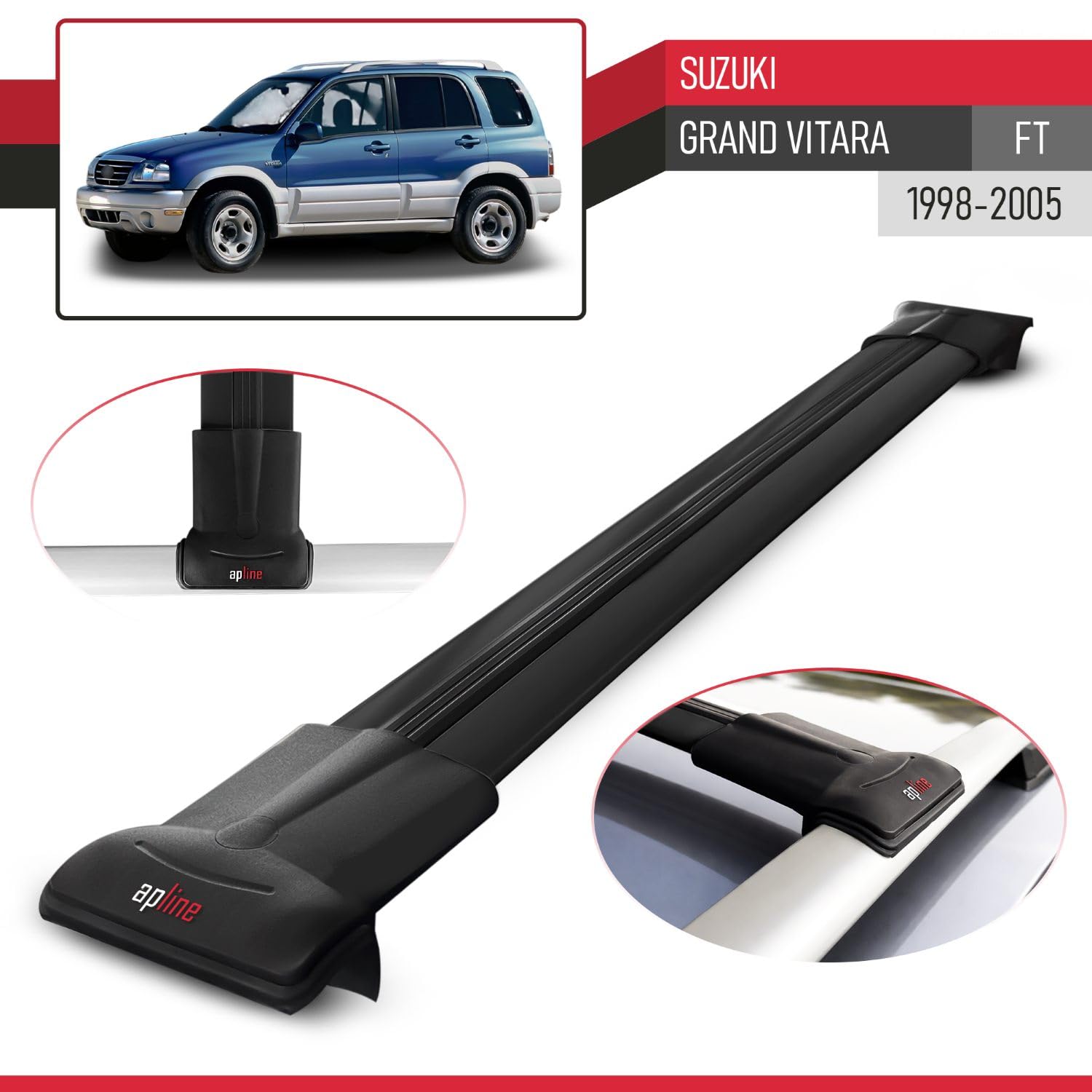 Compatible avec Suzuki Grand Vitara (FT) 1998-2005 Fly Modèle Barres de Toit Railing Porte-Bagages de Voiture Aluminium Noir 3 Barres