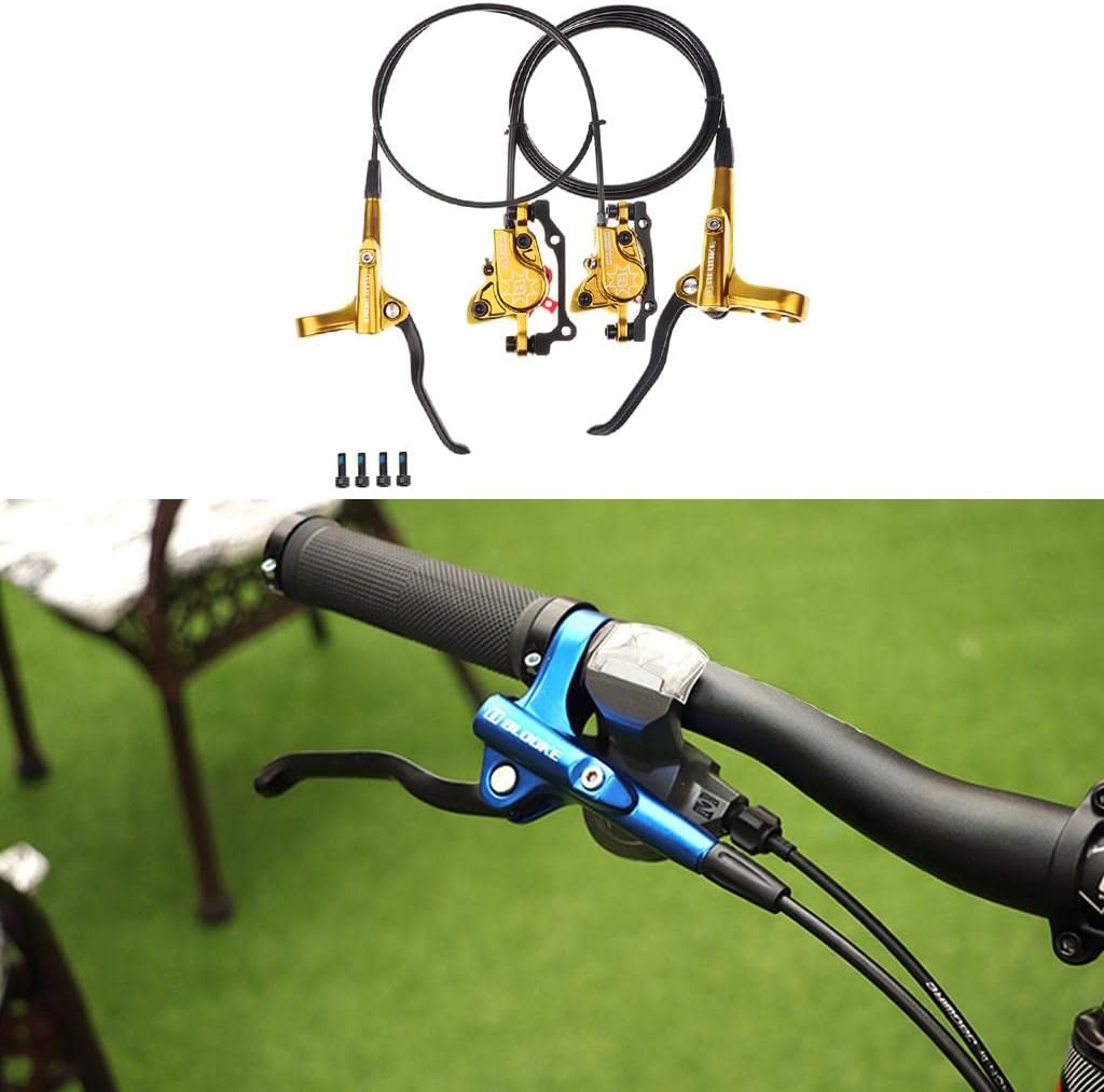 Mountain Bike Hydraulic Disc Brake Set, Efficient Braking in All Conditions, weight Aluminium Alloy, 160mm Rotors, Universal Fit, Bike Repair Parts - Gold L Rear R Front