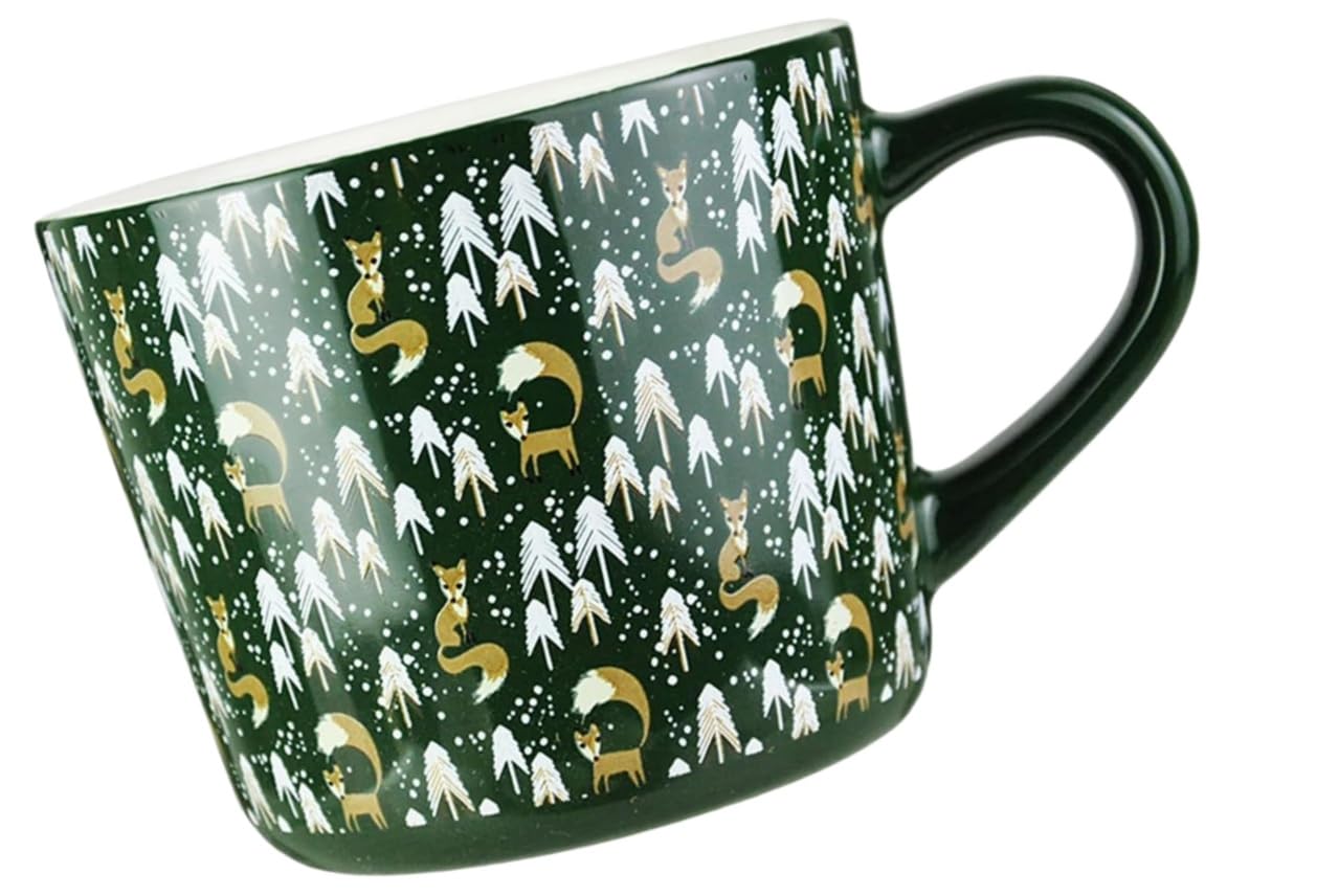 Kubek ceramiczny zielony świąteczny, 400 ml, z uchwytem, ​​na śniadanie, płatki zbożowe, kawa mleczna, kuchnia domowa, 1 szt.