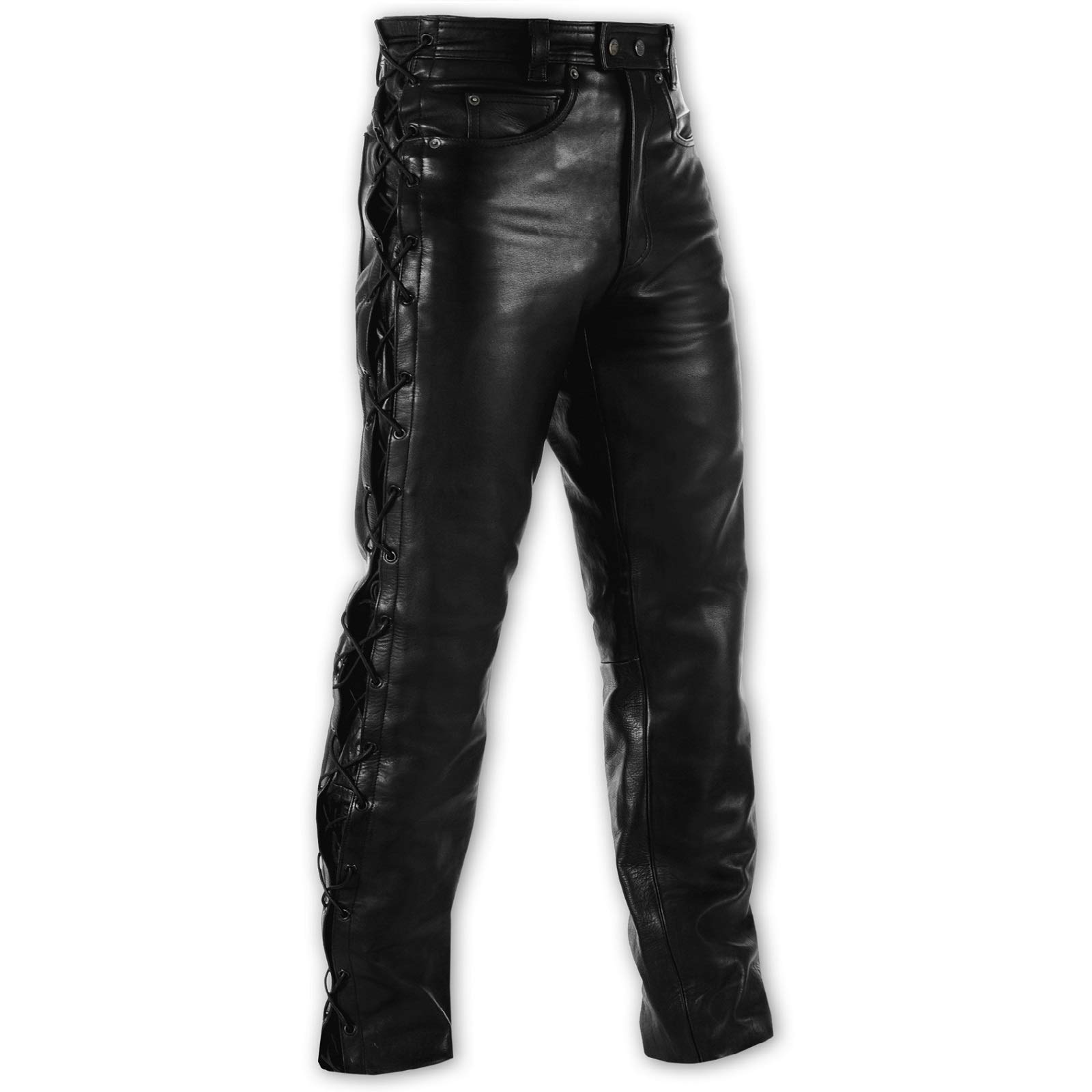 A-pro Motorcycle Quality Thick Leather Trouser Laced Jeans Bikers Motorbike Black 44