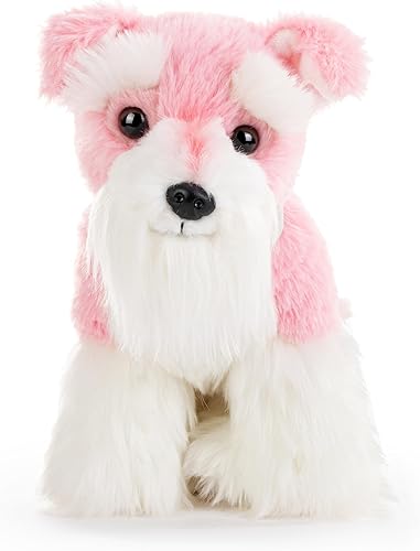 DEMDACO 5004810097 Animalcraft Schnauzer - Perro de peluche suave de poliéster (8.5 x 8 pulgadas), color rosa y blanco