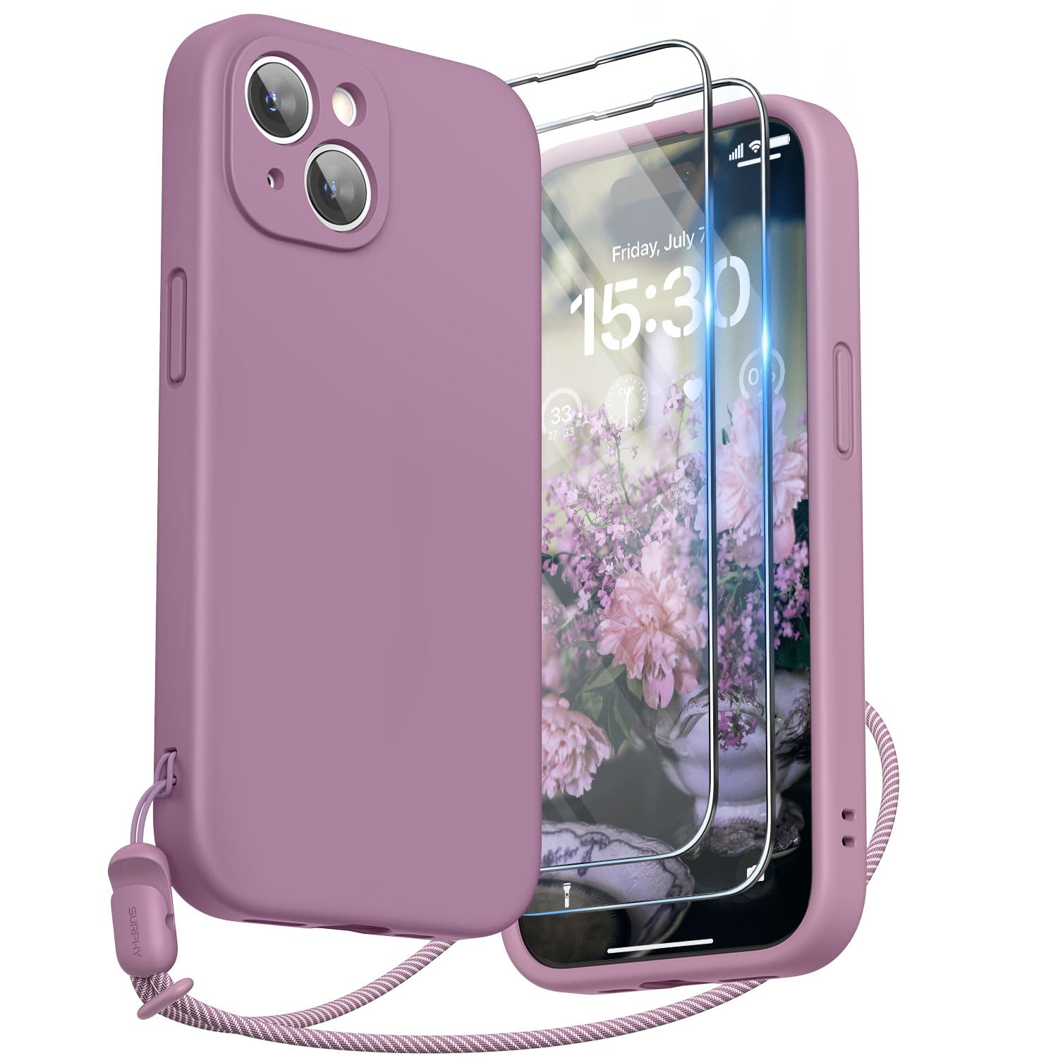 Amazon.com: SURPHY Designed for iPhone 15 Case with Screen Protector and Lanyard, Phone Strap and Liquid Silicone Phone Case (Camera Protective & Soft Microfiber Lining) 6.1 inch 2023, Lilac Purple : Cell Amazon.com: SURPHY Designed for iPhone 15 Case with Screen Protector and Lanyard, Phone Strap and Liquid Silicone Phone Case (Camera Protective & Soft Microfiber Lining) 6.1 inch 2023, Lilac Purple : Cell