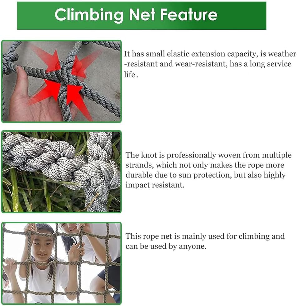 Heavy-Duty Outdoor Climbing Net 1x2m (3.3x6.6ft) - Safe Rope Ladder for Kids' Play Areas, Playgrounds, Balcony & Stair Fences - Durable Cargo Net for Fun & Safety