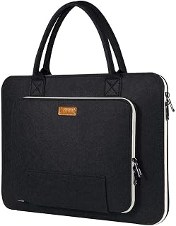 Ropch 17 17.3 Inch Laptop Sleeve, Felt Laptop Bag Notebook Computer Case Ultrabook Tablet Briefcase Handbag Carrying Bag with Handle Compatible with 17 Asus/Dell/Lenovo/HP, Black and Creamy-White