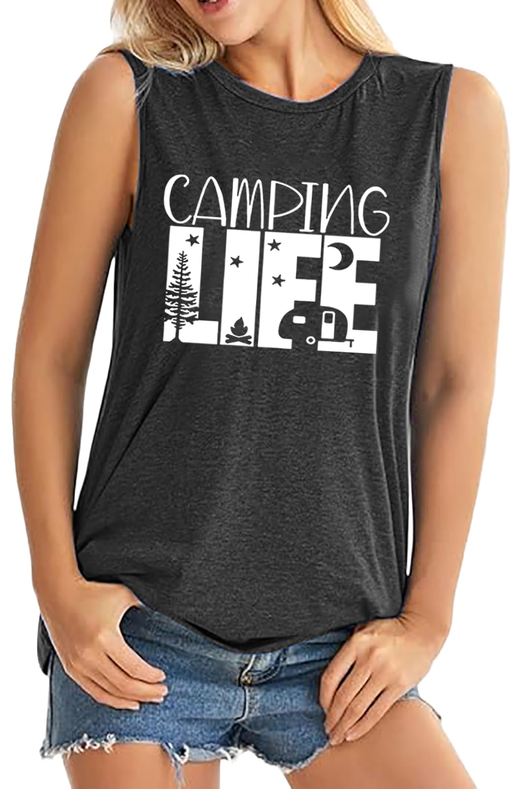 ALUS Womens Graphic Tank Tops Summer T Shirts Sleeveless Casual Loose Tunic Blouses