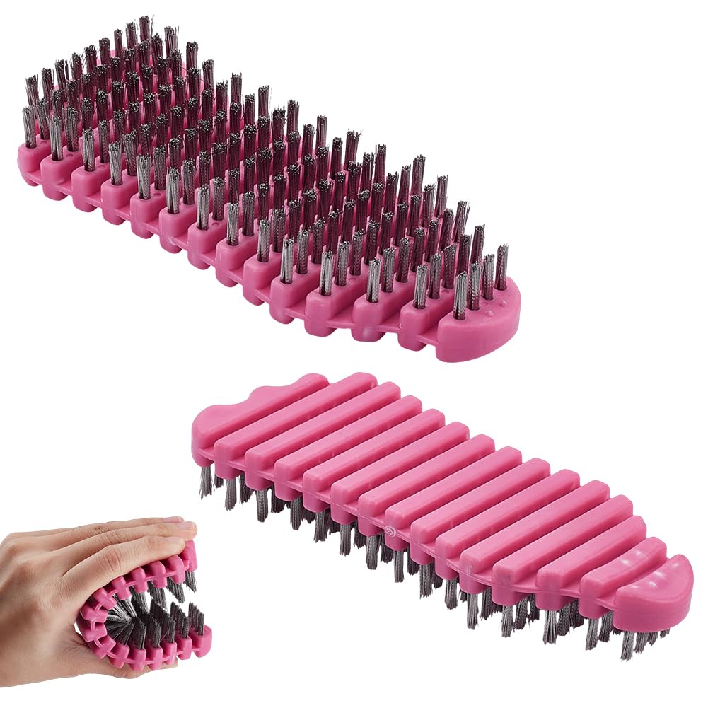 AHANDMAKER 2Pcs Barbell Brush for Cleaning Weighted Bars, TPE and Steel Wire Bristle Barbell Cleaning Brush Scrubber Weightlifting Bar Flexible Cleaner for Athletic Gym Equipment Maintenance, Pink