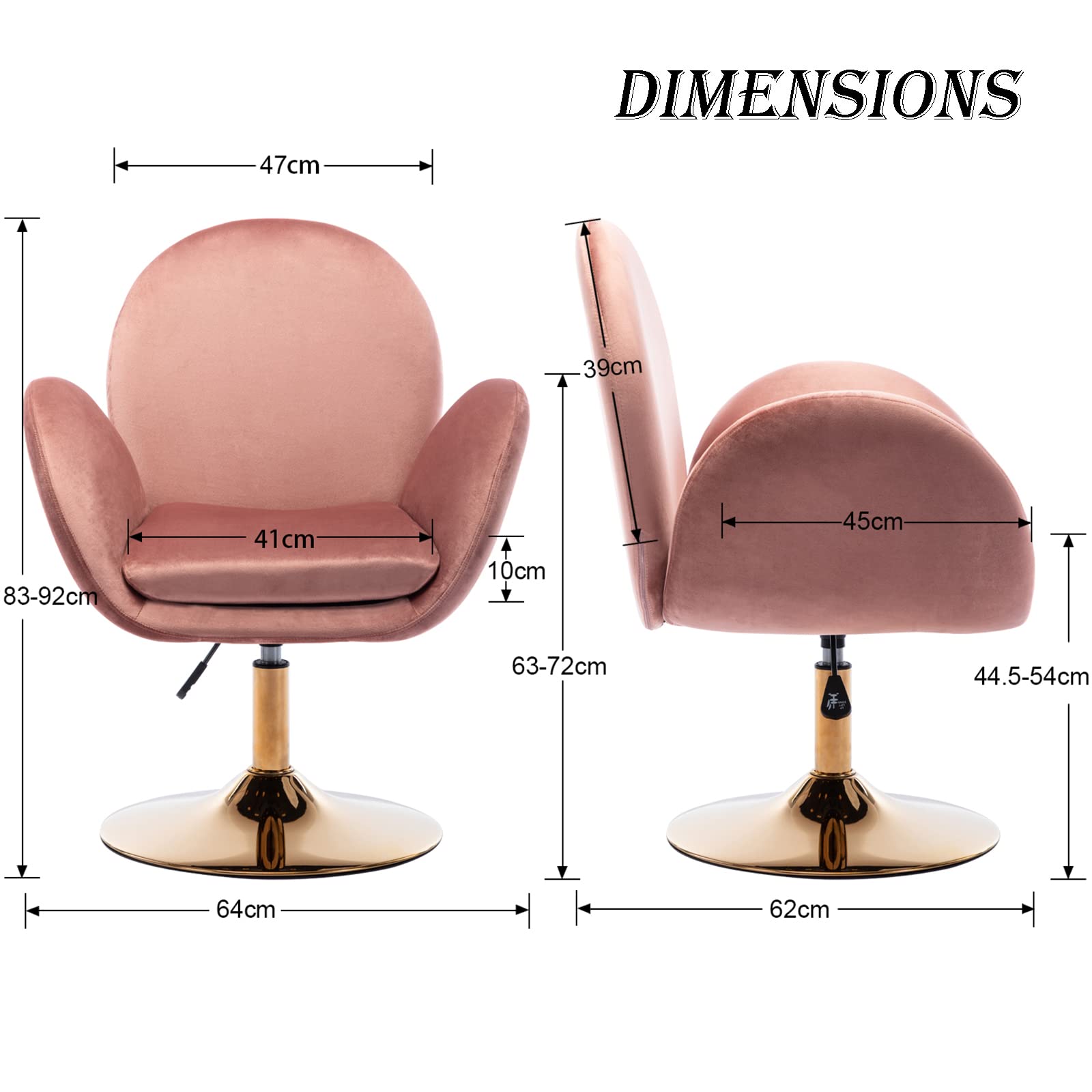 chairus Sedia da Scrivania in Velluto Sedia da Ufficio Girevole Poltrona Salotto Moderno Poltrocina Girevole Regolabile in Altezza, Rosa