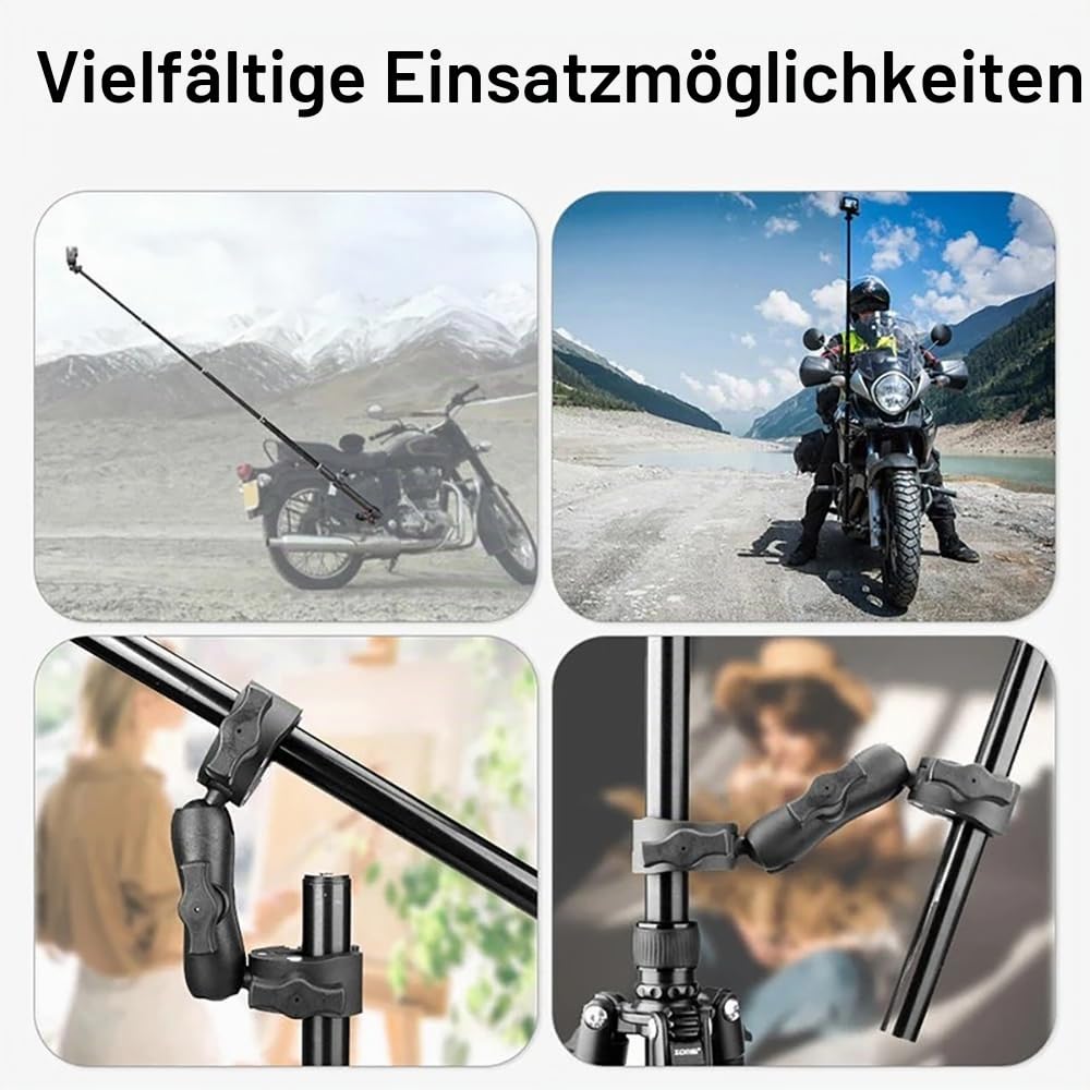 NEWFUN Kamera Halterung, Zubehör für insta360 x5, Motorrad Kit für insta360 x4,X3,X2 360-Grad-Drehung, Doppelklemme, Doppelte Stabilität, Motorradhalterung, Kompatibel mit Mehreren Geräten