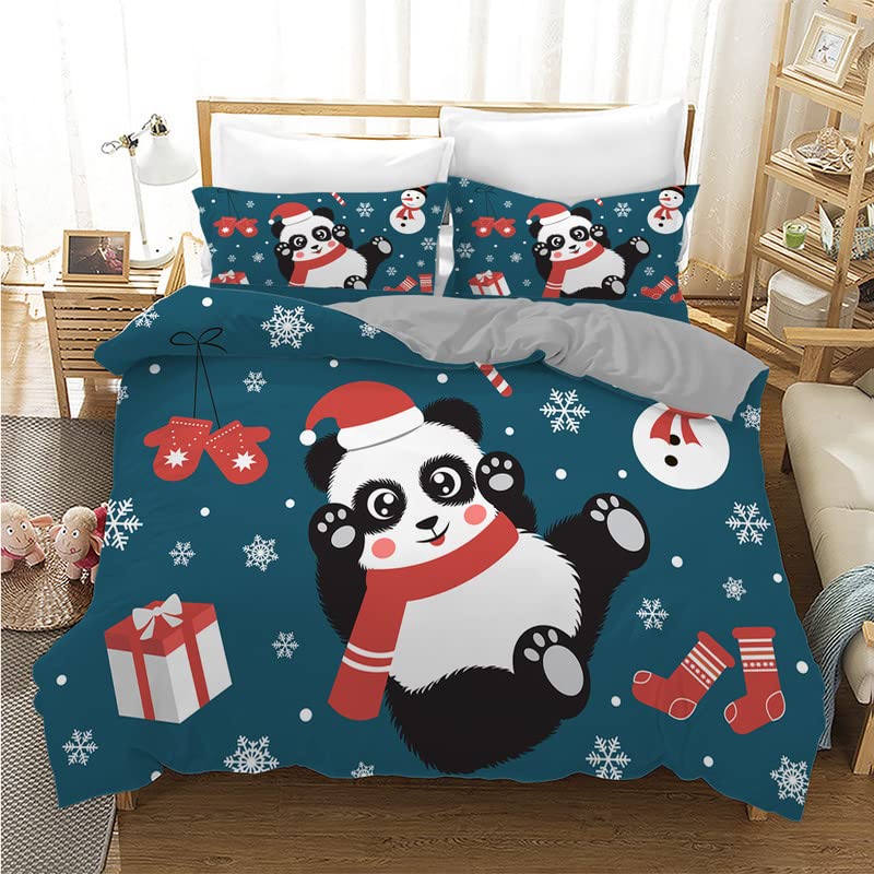 Parure de lit 90x190 enfant avec housse de couette de Noël bleue et taie en microfibre