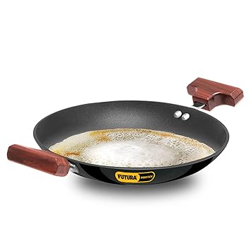 Hawkins Futura Nonstick Breakfast Pan (Round Bottom) with Stainless Steel Lid, Capacity 0.9 Litre, Diameter 22 cm, Thickness 3.25 mm, Black (QA2)