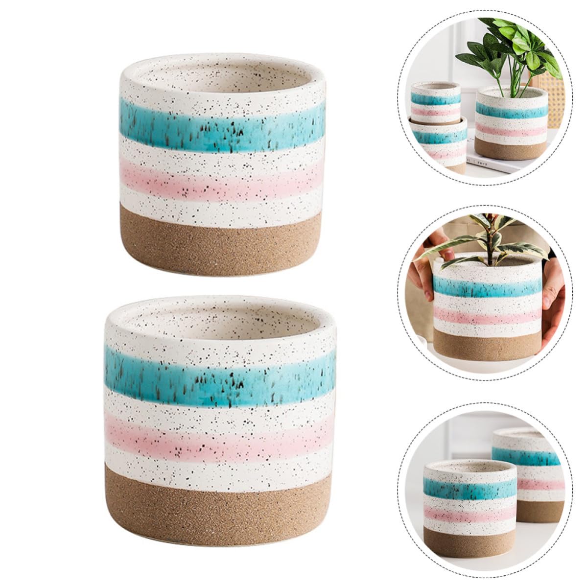 SEWACC 2 Stück Retro Blumentopf aus Keramik Tischblumentopf für Sukkulenten und Blumen Handbemalt Schlichtes Design Dekorativ für Hotel und Shops