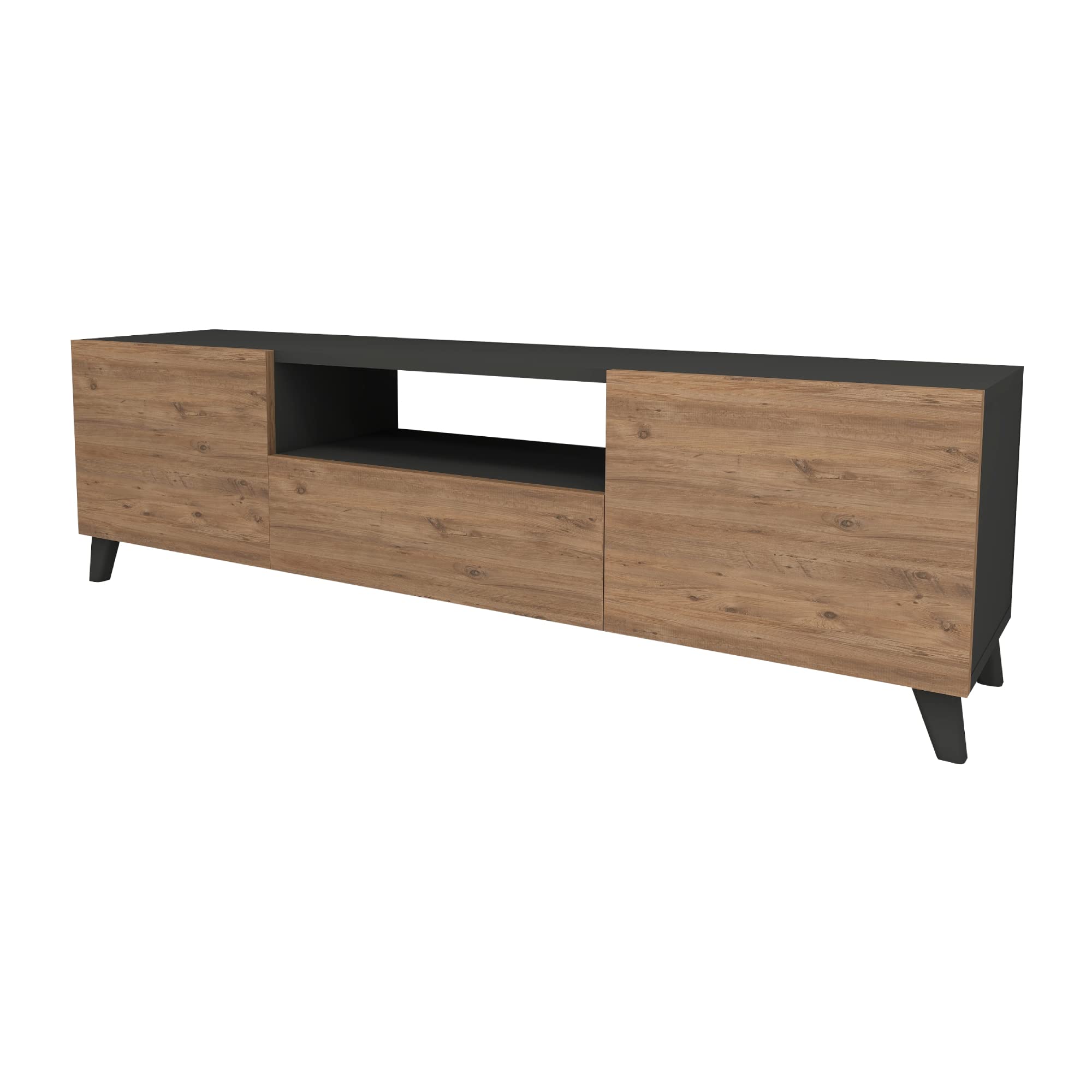 [en.casa] Mobiletto TV Tavolino Porta TV con Scomparti e Ante Mobile Basso Stand TV e Centri Multimediali 46 x 140 x 30 cm - Antracite/Effetto Rovere