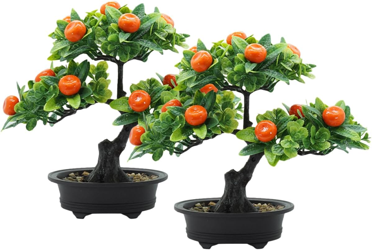 Luxshiny 2pcs Realistic Artificial Fruit Bonsai Tree Decoration Vivid Potted Faux Fruit Plant for Home Office Wedding and Photography Prop