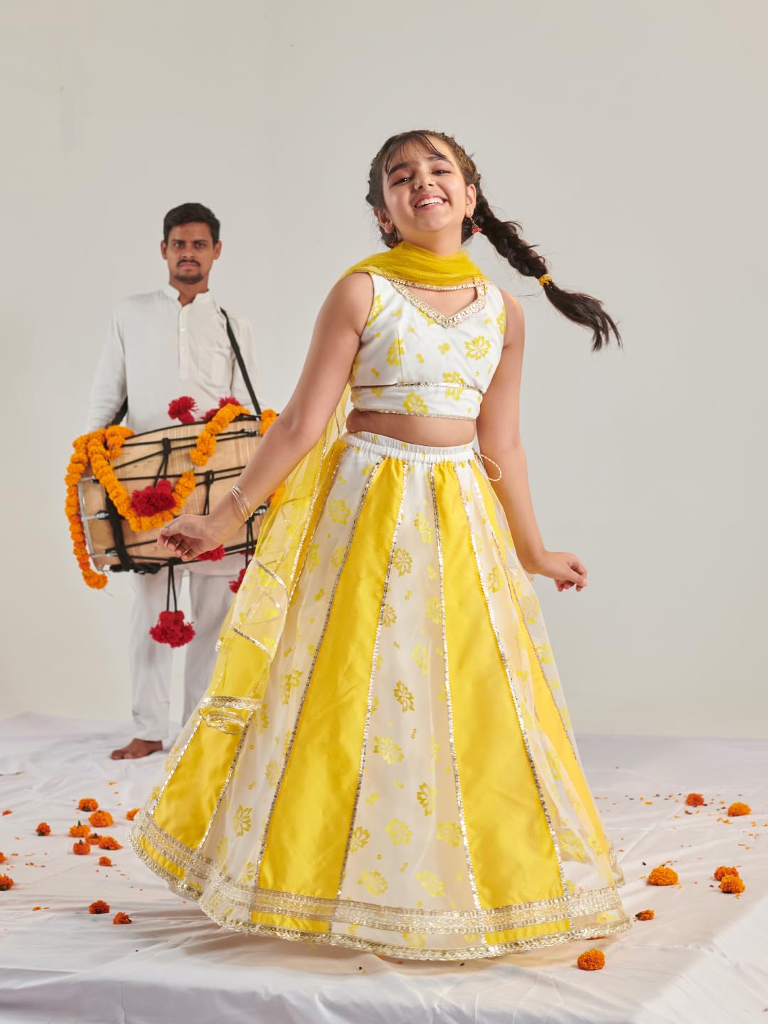 Pspeaches Lehenga z nadrukiem i bluzka z dupattą dla dziewczynek