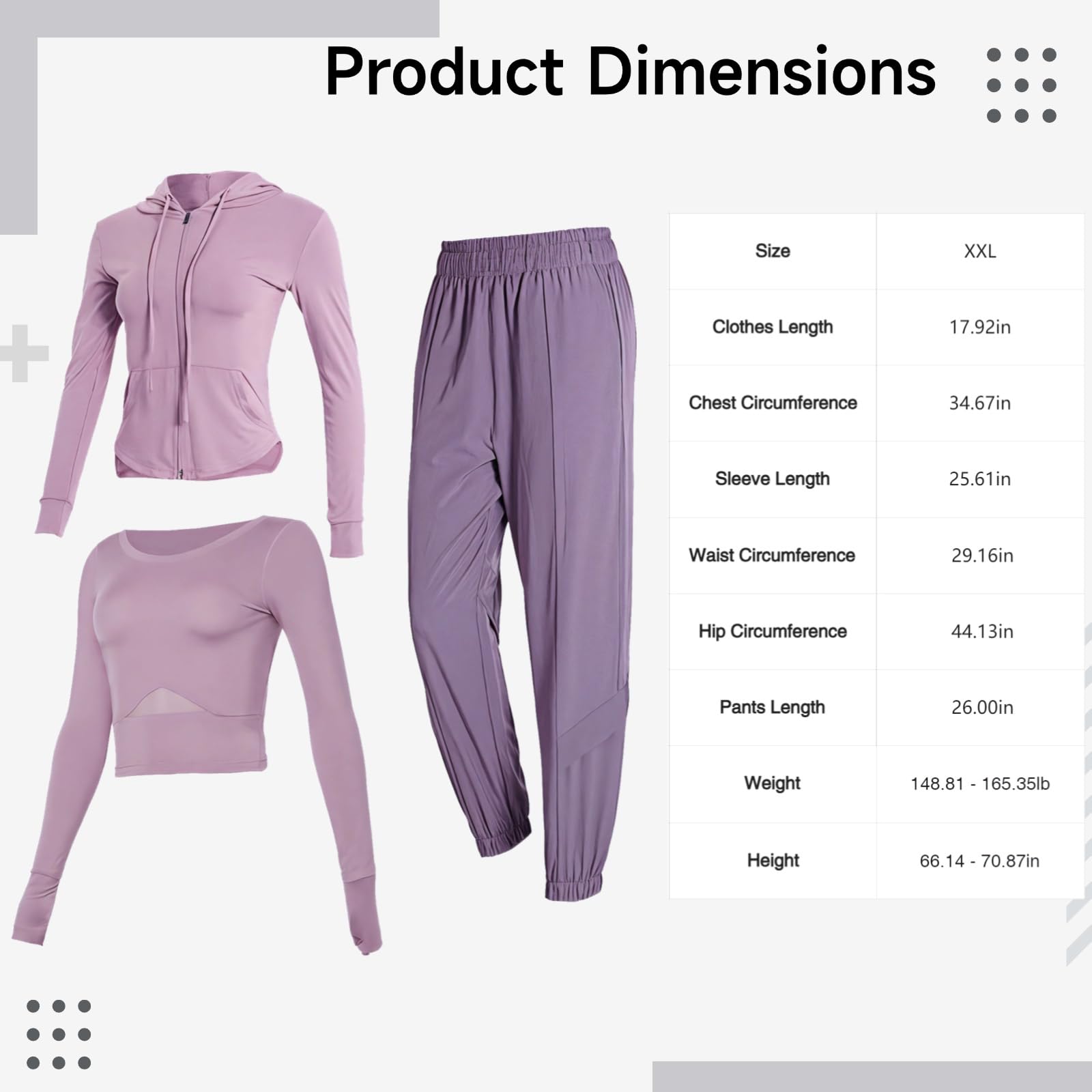 Conjunto de fitness de 3 piezas para mujer, conjunto de yoga con chaqueta con capucha, tela transpirable, tallas S-XXL, Púrpura, talla única