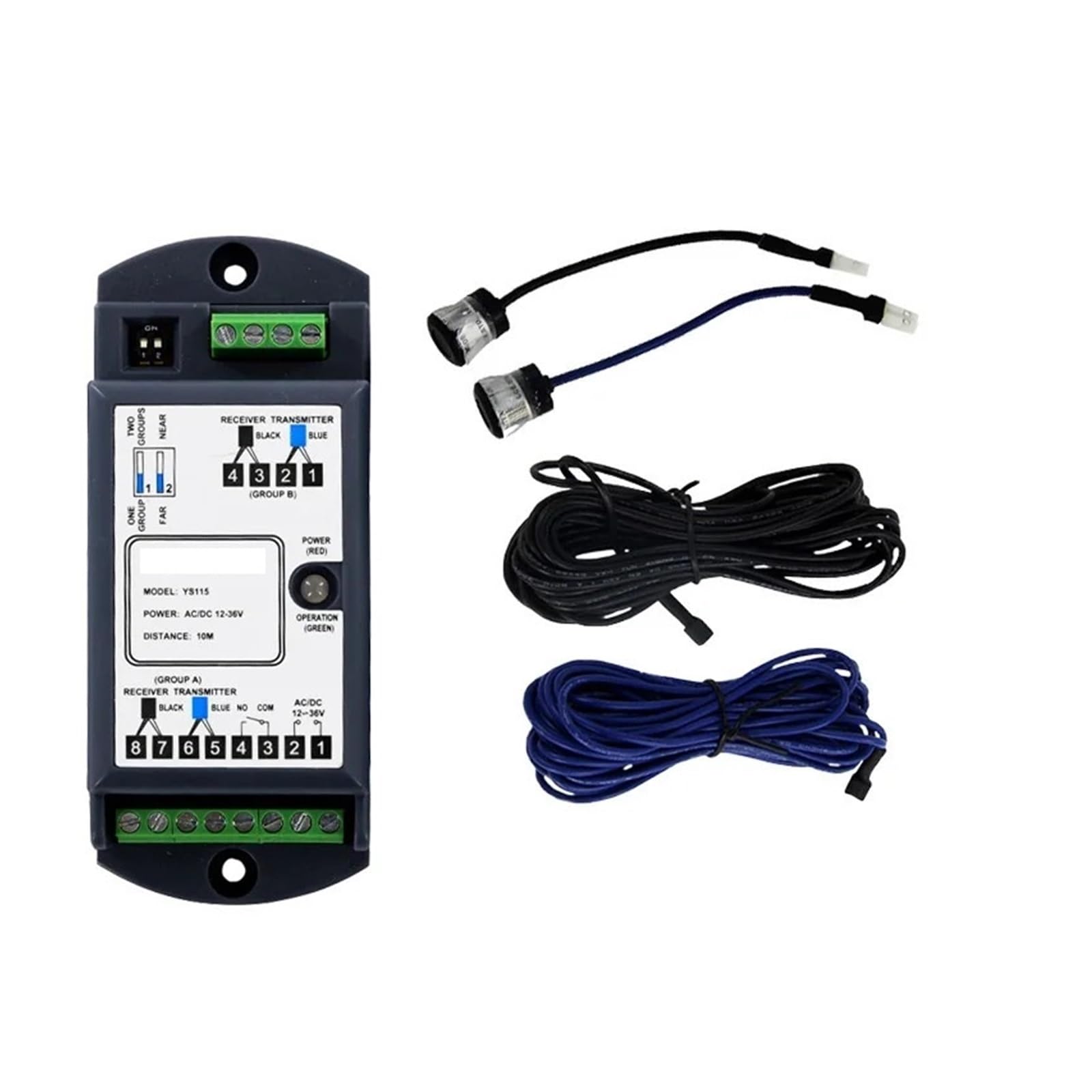 Automatic Gate Opener, 10m Singel Beam Automatic Sliding Door Gate Opener Safety Sensor Beams Infrared Photocells(1 Beam Black)