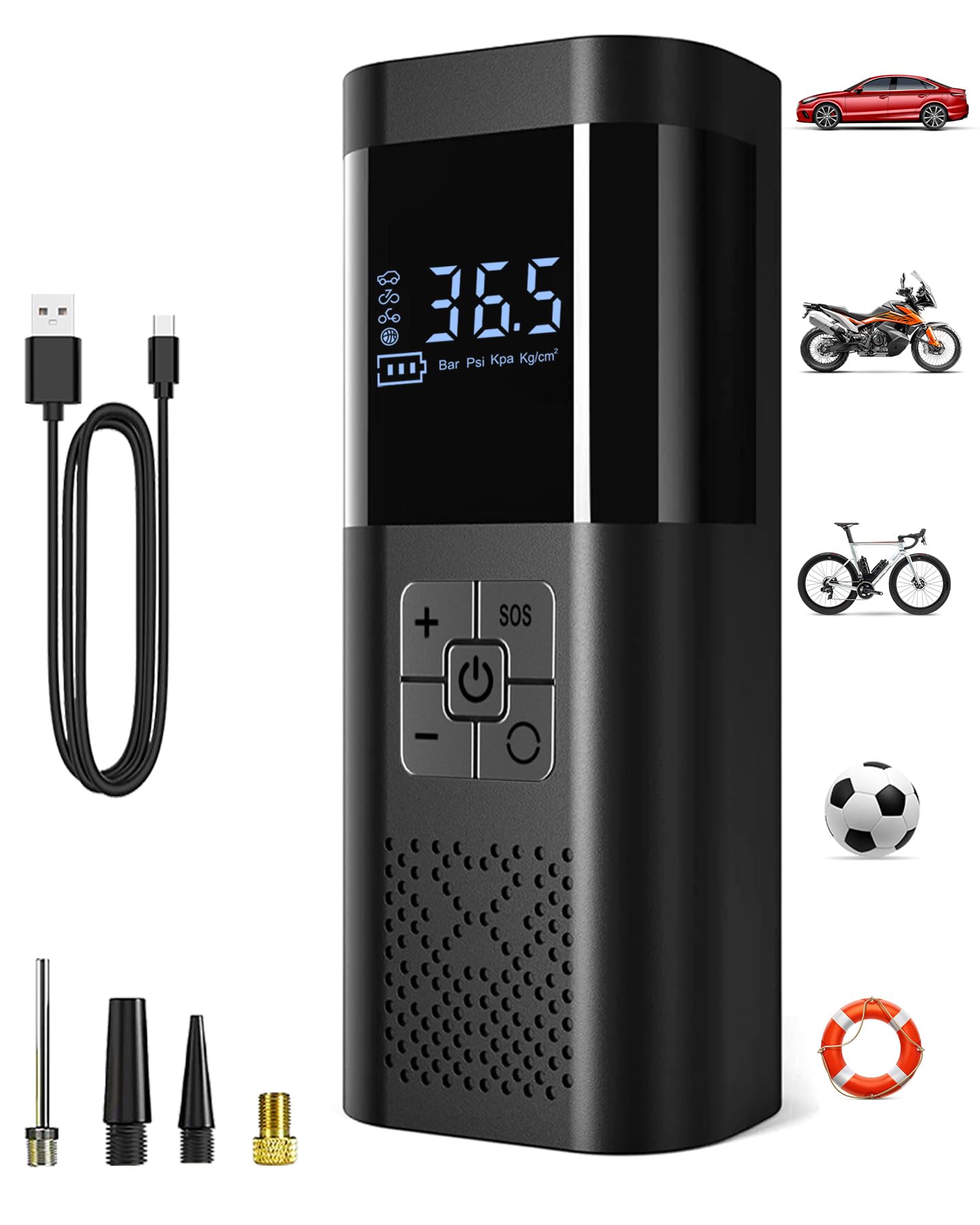 SERVOMASTER Elektrische Luftpumpe,Tragbar Akku Kompressor mit Manometer, Fahrradpumpe Elektrisch 150PSI, Auto Zubehör für Männer, Mini Luftpumpe Fahrrad mit LED für Auto Motorrad Fahrrad Kugel