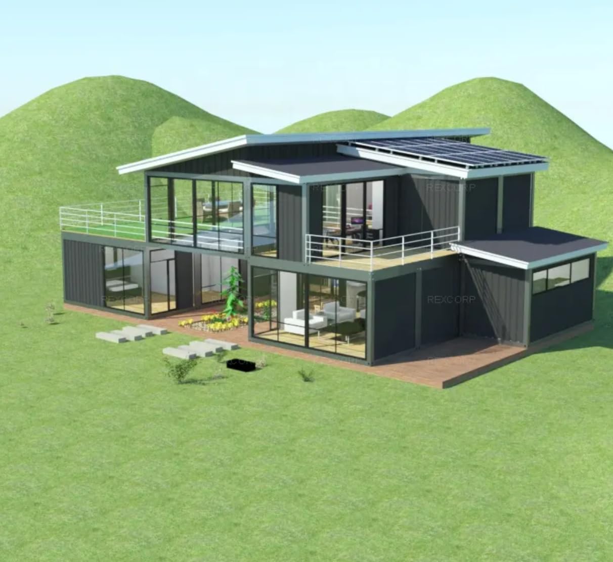 Quick.Simple.Easy SEQ Fully Equipped Double Story 2 bedrooms prefab Expandable Container House 320 sqm Luxury Home Stairs with Terrace