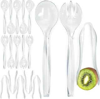 ShopSquare Clear Disposable Plastic Serving Utensils Set of 18 - 6 Tongs, 6 Spoons, 6 Forks for Buffets Parties