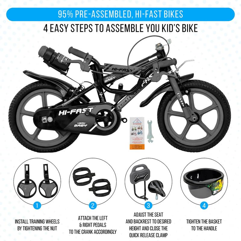 Image of HI-FAST Wheelie Fun and Easy-Ride 14 Inch Rigid Cycles for Kids Ages 2-5 Years with Training Wheels and 95% Assembled, Blue