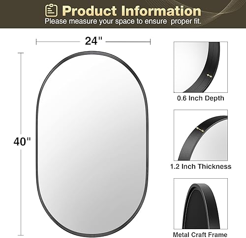 Miniatura 3 de Brightify Espejo ovalado negro para tocador de baño de 20 x 30 pulgadas, espejos de baño negro mate para marco de metal de pared, espejo montado en