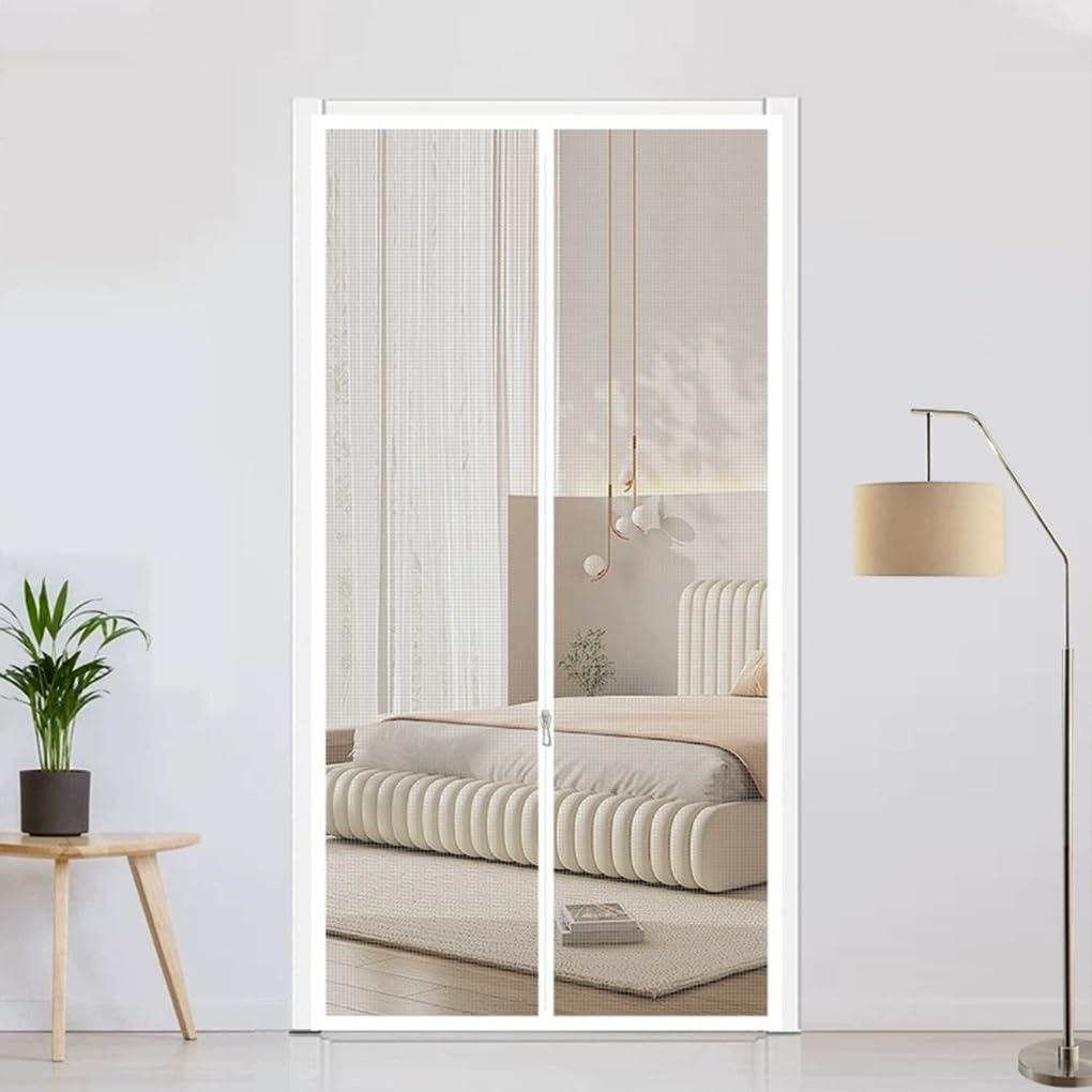 Cat Pets Protection Door Mesh,Tear-Proof Balcony Bedroom Net with Zipper, Anti-Mosquito Insect Netting,Self-Adhesive Fly Screen Net Guard (White-H,Custom Size)