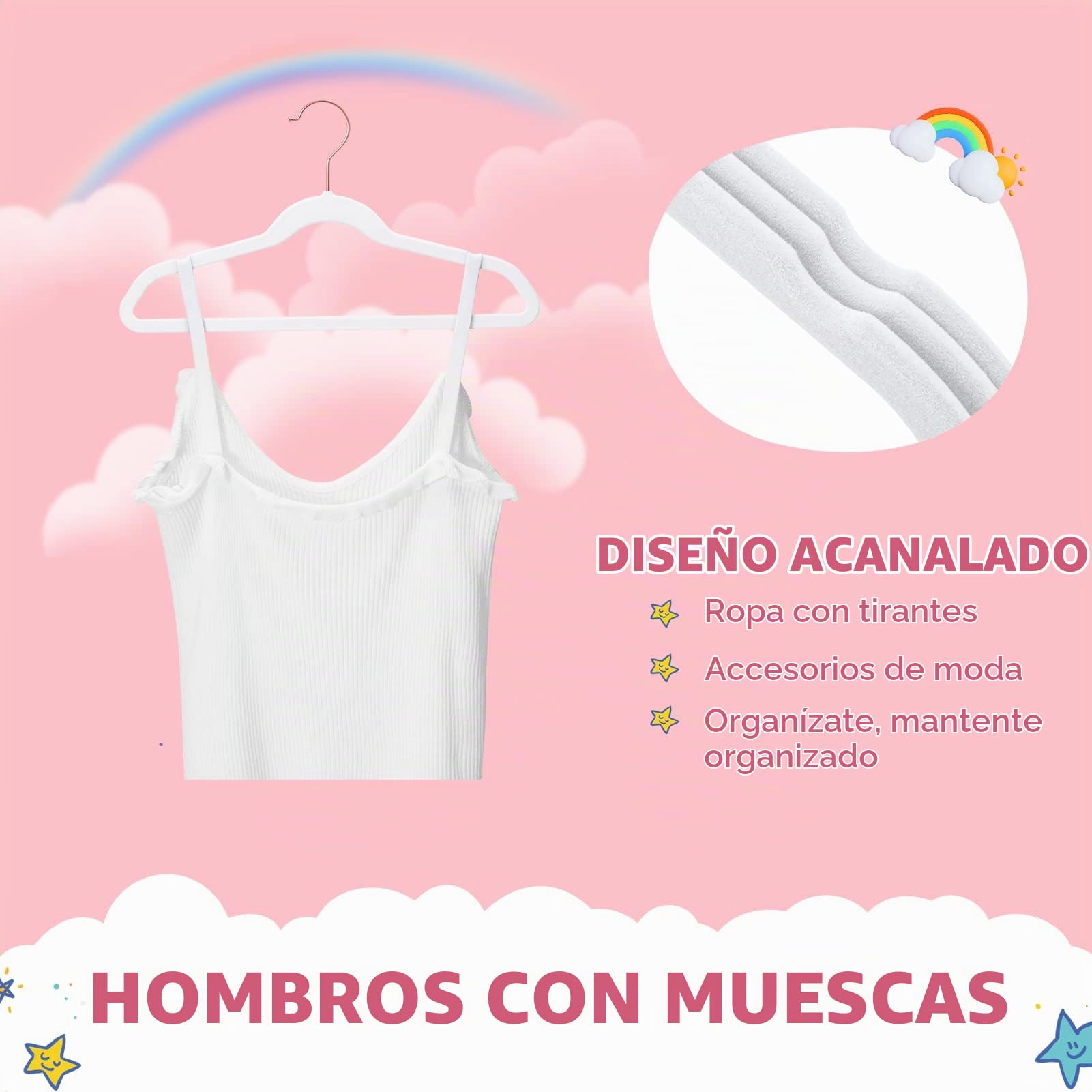 HOUSE DAY Perchas de terciopelo prémium para niños (paquete de 60) con ganchos dorados, ultradelgadas, para ahorrar espacio, perchas antideslizantes para faldas de niños, pantalones de vestir, perchas