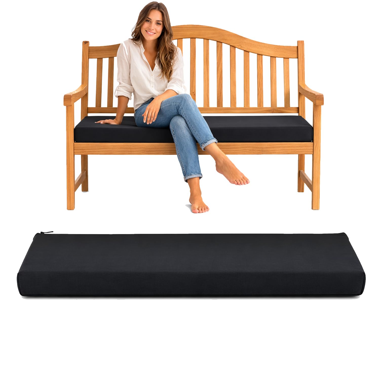 Pinkfairy Garden Bench Cushion for 2/3/4 Seater – Thick Comfortable Seat Pad for Patio Furniture, Kitchen & Dining – Water-Resistant Polyester Cushion for Indoor & Outdoor Use (3 Seater, Black) — image 1