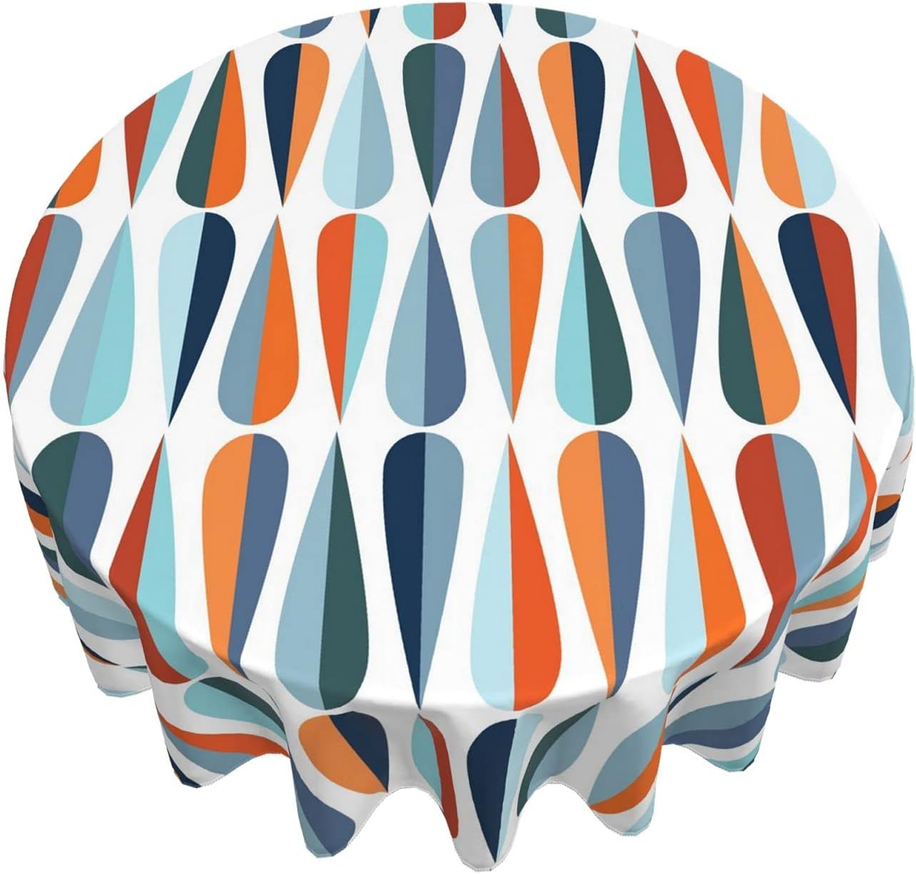Gvfrgbfbh Mid Century Modern Retro with Drop Shapes in Tones Abstract for All and Purposes Round Tablecloth 60 Inch Fabric Dining Table Cloth Cover for Holiday Home Picnic Party Wedding Buffet