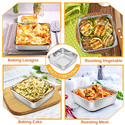 P&P Chef 6 Inch Square Baking Cake Pans, 3-Pieces Stainless Steel Toaster Oven Baking Pan Small Cake Bread Lasagna Brownie, Non-Toxic & Healthy, Leakproof & Heavy Duty, Easy Clean & Dishwasher Safe #TOP5