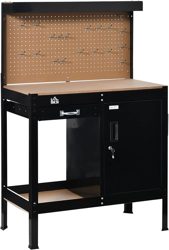 HOMCOM Multipurpose Workbench, Workshop Tool Table with Slide Drawer ...