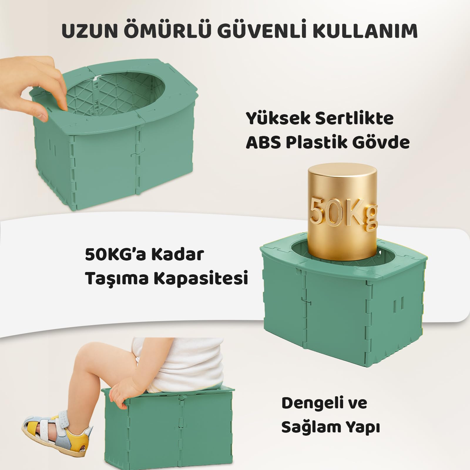 Guqqo Katlanabilir Lazımlık, Portatif Seyahat Tipi Taşınabilir Çocuk Tuvaleti, 327 g, Yeşil
