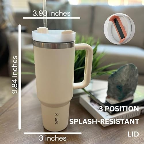 Miniatura 4 de THIRST Quench - Vaso H2.0 de 40 onzas con asa, tapa y pajilla, vaso de acero inoxidable aislado al vacío, taza térmica de viaje para bebidas