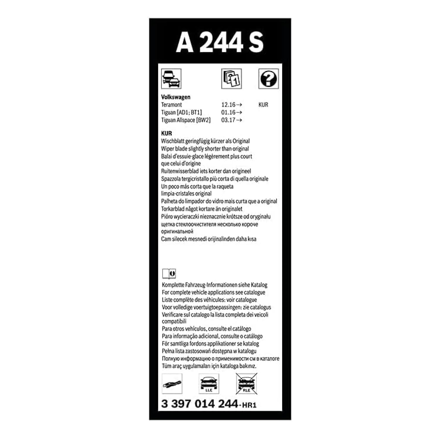 BOSCH Spazzola tergi 3397014244 Compatibile con: PORSCHE CAYENNE, CAYENNE Coupe, SEAT TARRACO, VW ATLAS, TIGUAN, TIGUAN ALLSPACE, TOUAREG