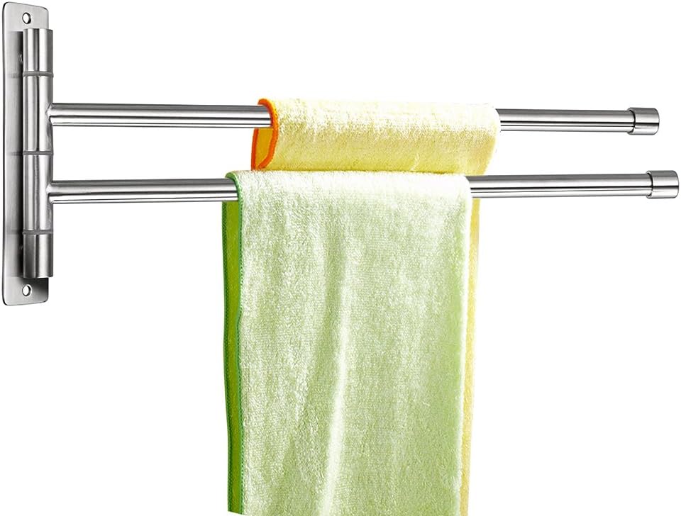 Sumnacon™ Silver Stainless Steel Wall-Mounted Towel Rail Swivel Bars Bathroom Towel Rack Hanger Holder Organizer (2 Bar)