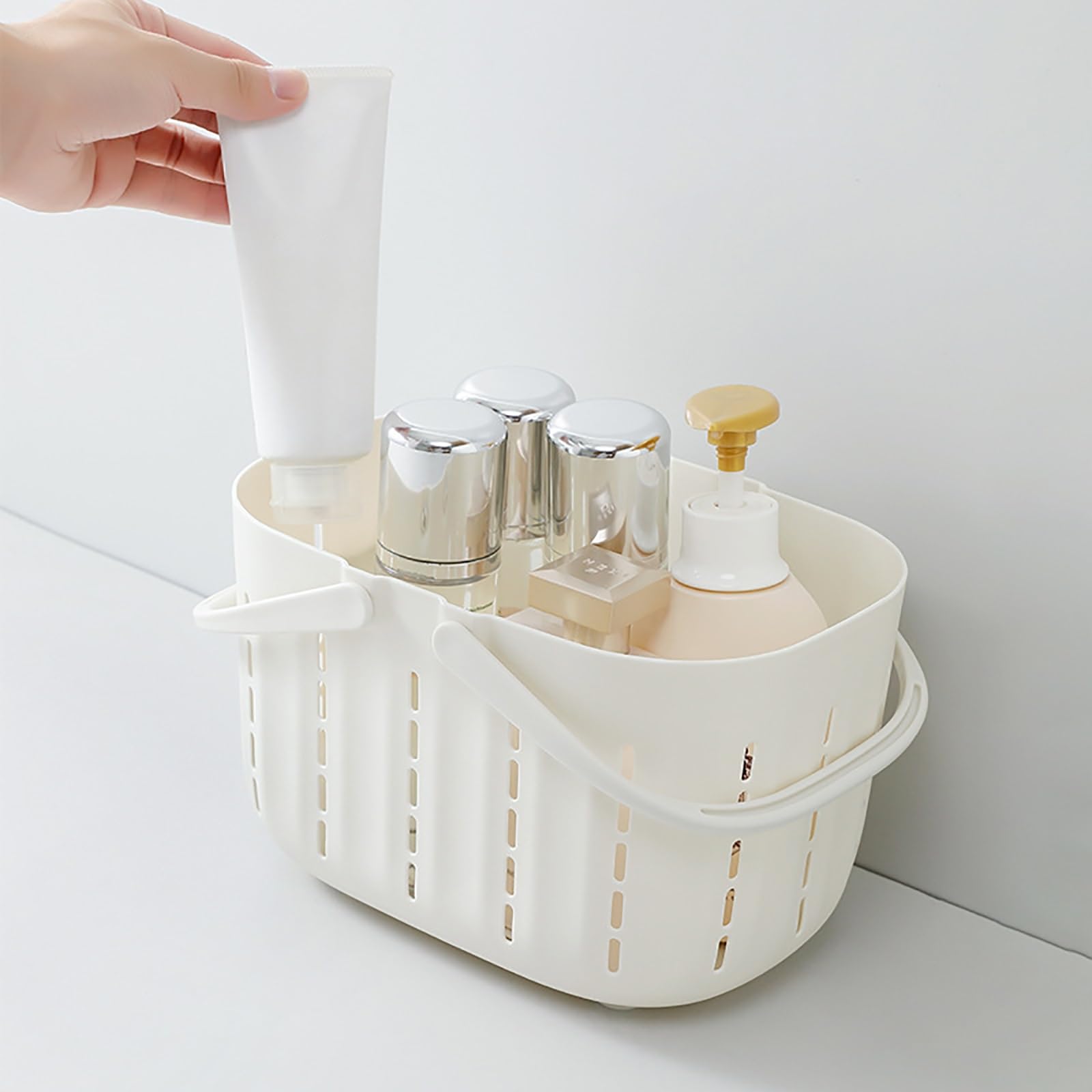 Cesta de ducha portátil con asas, cesta de almacenamiento ligera B para ducha, inodoro y habitación
