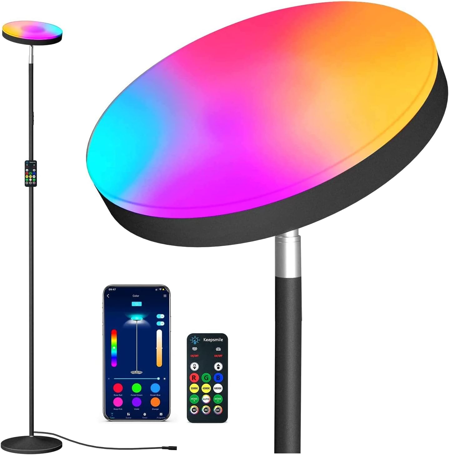 Keepsmile LED Floor Lamp,Black 24W/2600LM Super Bright Standing Led Lamp