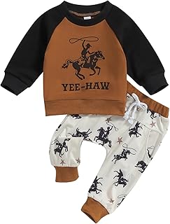 Western Baby Boy Clothes Yee Haw Long Sleeve Sweatshirt Tops Ride Horse Pants Set