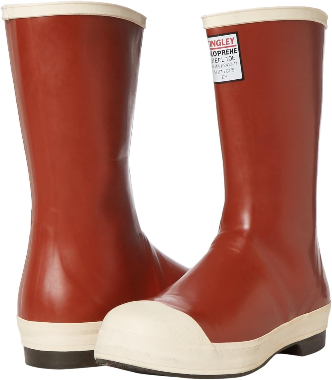Tingley Pylon MB924B Neoprene Steel Toe Boot, 12-1/2 Inch Height, With Safety-Loc Outsole, Mens 8 / Womens 10, Brick Red Upper - Brown Sole