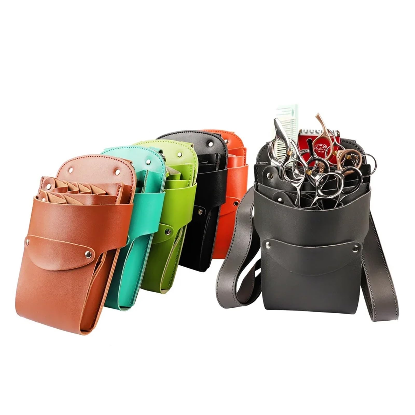 Friseur-Umhängetasche, Groomer, 6 Positionen, Friseurtasche, Friseurscheren-Gürteltasche, Haarstylisten-Schönheitssalon-Werkzeugkoffer(Brown)