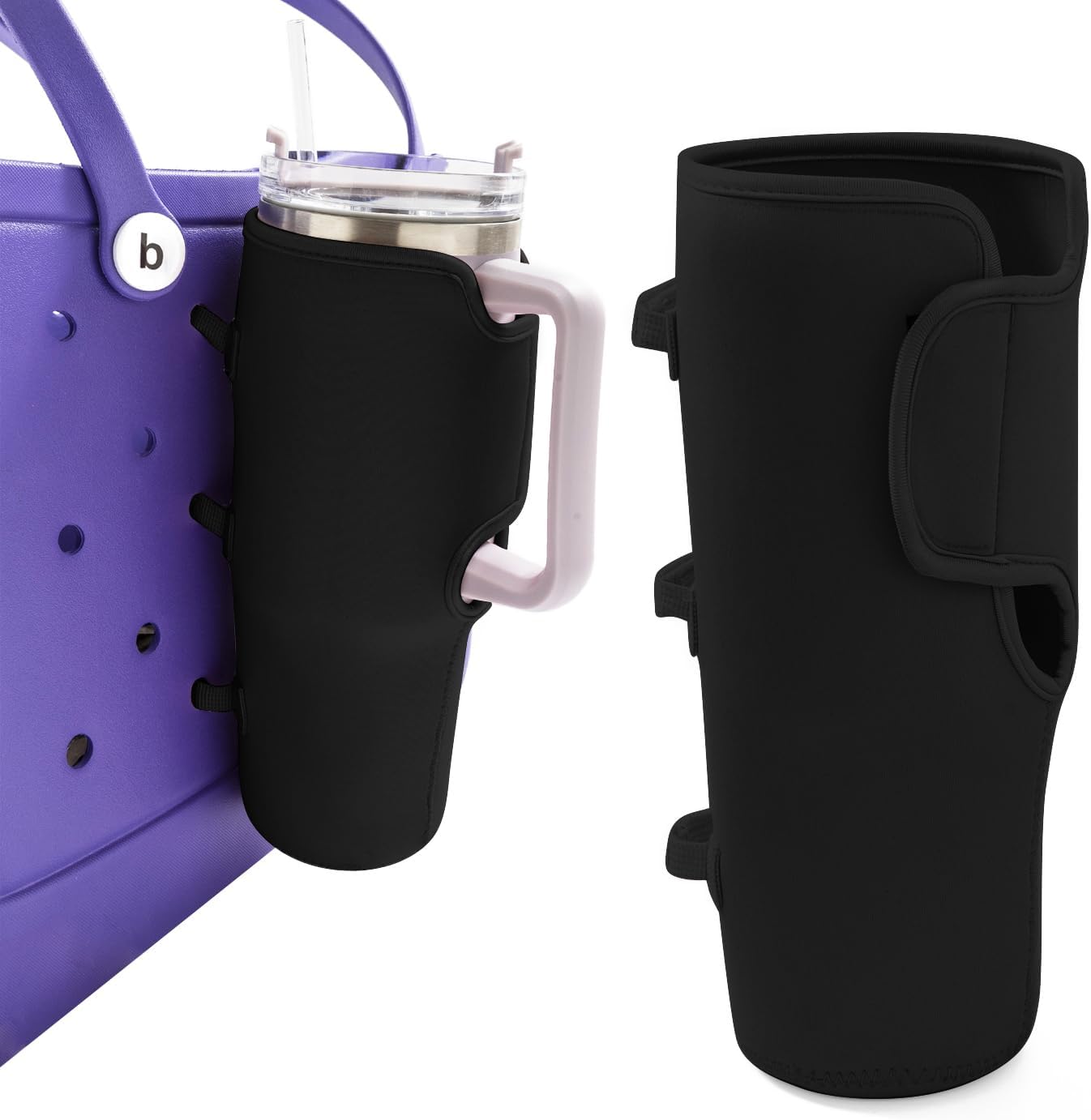 Chinovi Bogg Bag Cup Holder for Stanley, Drink Cup Holder Compatible with All Bogg Bag 40 oz Water Bottle Holder Accessories Cup Holder Attachment for Simply Southern Bogg Bag(Black)