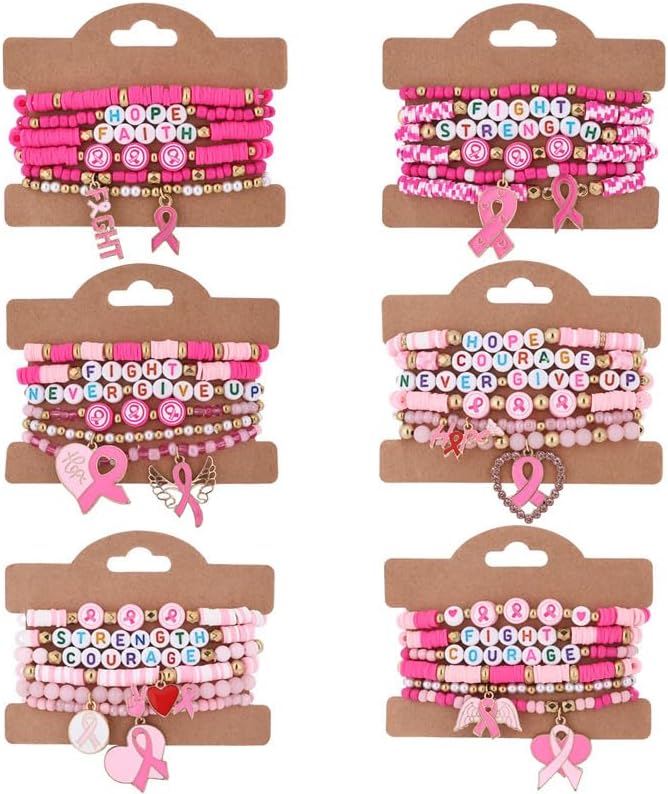 Pingyongchang Breast Cancer Stackable Beads Bracelets Inspirational Pink Ribbon Bracelet for Women Hope Fight Courage Breast Cancer Awareness Encouragement Gift - Image 7