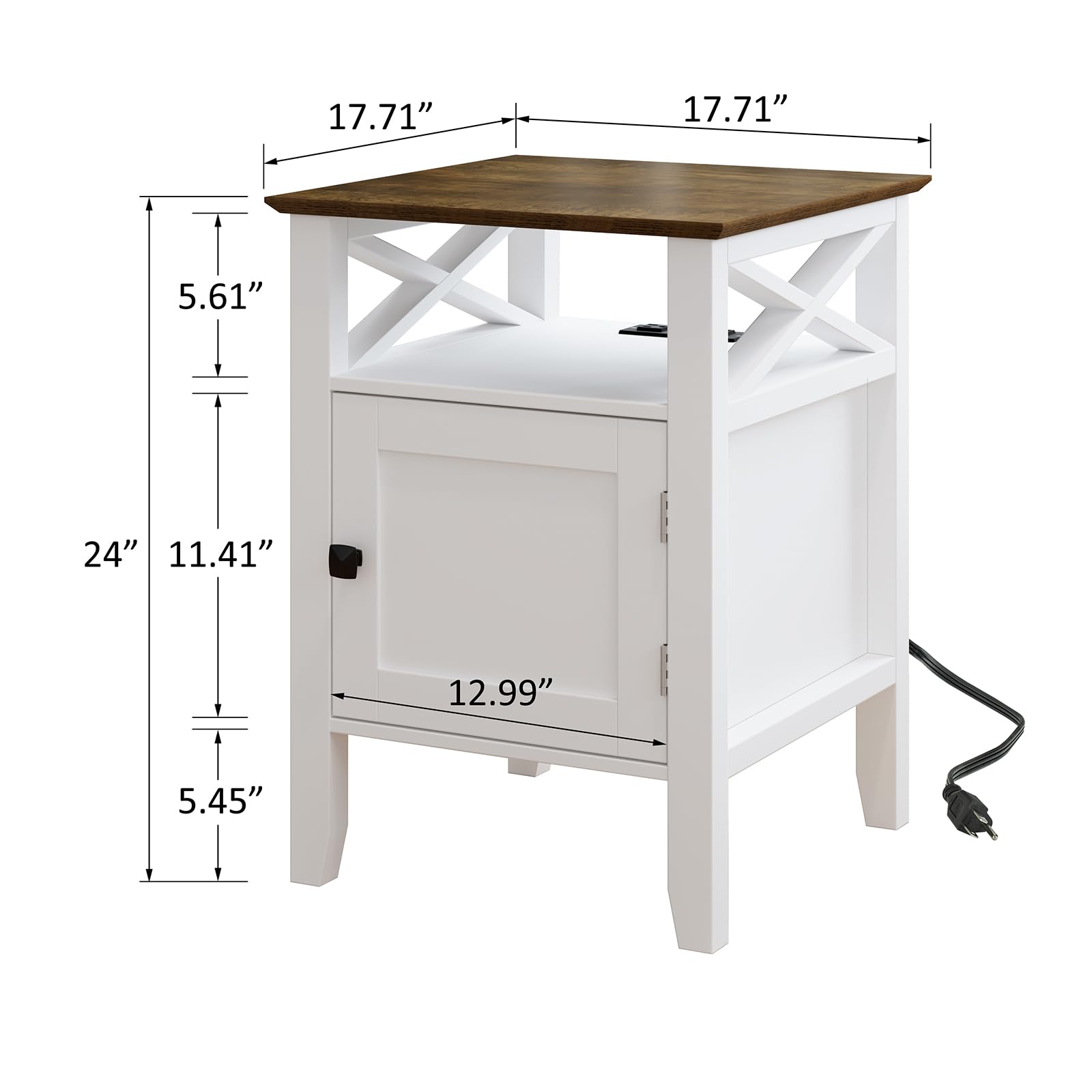 Lomojo Farmhouse Nightstand with Charging Station, lLarge White End Table with Storage,Large Night Stand,Sofa Side Table, Rustic Bedside Table for Living Room, Bedroom