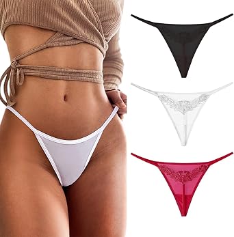 Womens Floral Lace Embroidered Panties Low Waist G-String Underwear Seamless Ice Silk Thongs 3-4 Pack