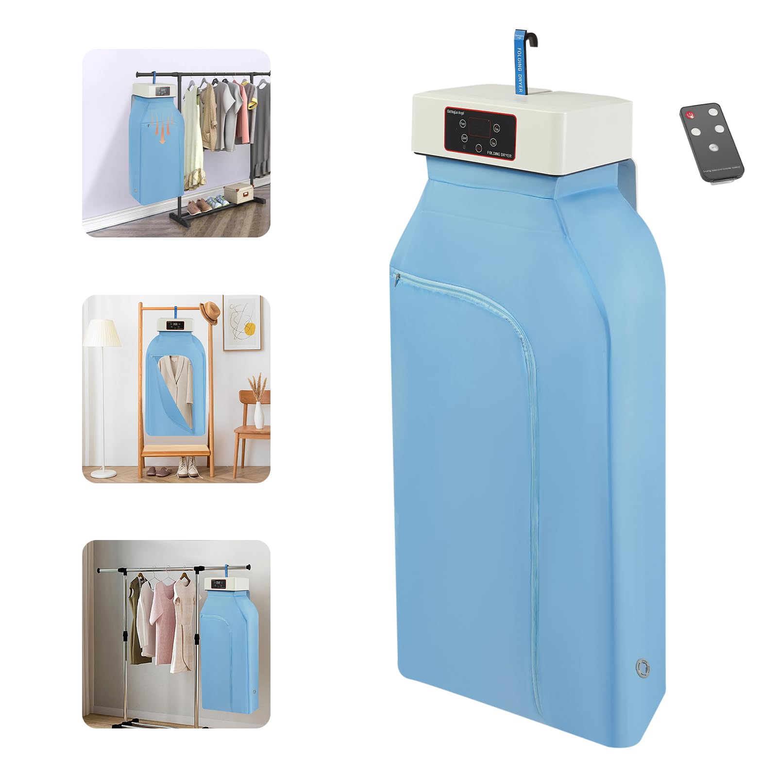 Secadora de ropa portátil, minisecadora eléctrica con temporizador y mando a distancia, secadora de aire caliente de 360°, 600 W, mini secadora portátil para viajes