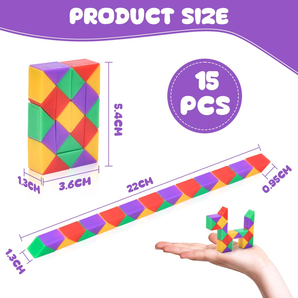Ainiv 15Pz Mini Colore Cubo di Serpente Giocattolo, Gadget Compleanno Bambini, 24 Blocchi Giocattolo Twist Cubo Puzzle, per Festa Compleanno Regalini Bambini Invitati Idea